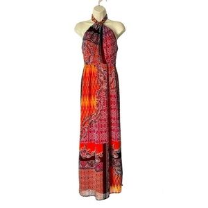 Muse Boston Proper Twist Tie Maxi Dress Womens 10 Halter Floral Open Back Party